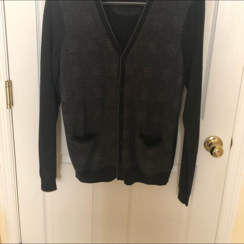 Jos A. Bank Sweater Cardigan Gray Wool Blend Plain